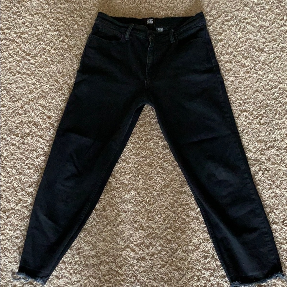 black straight leg cut off jeans